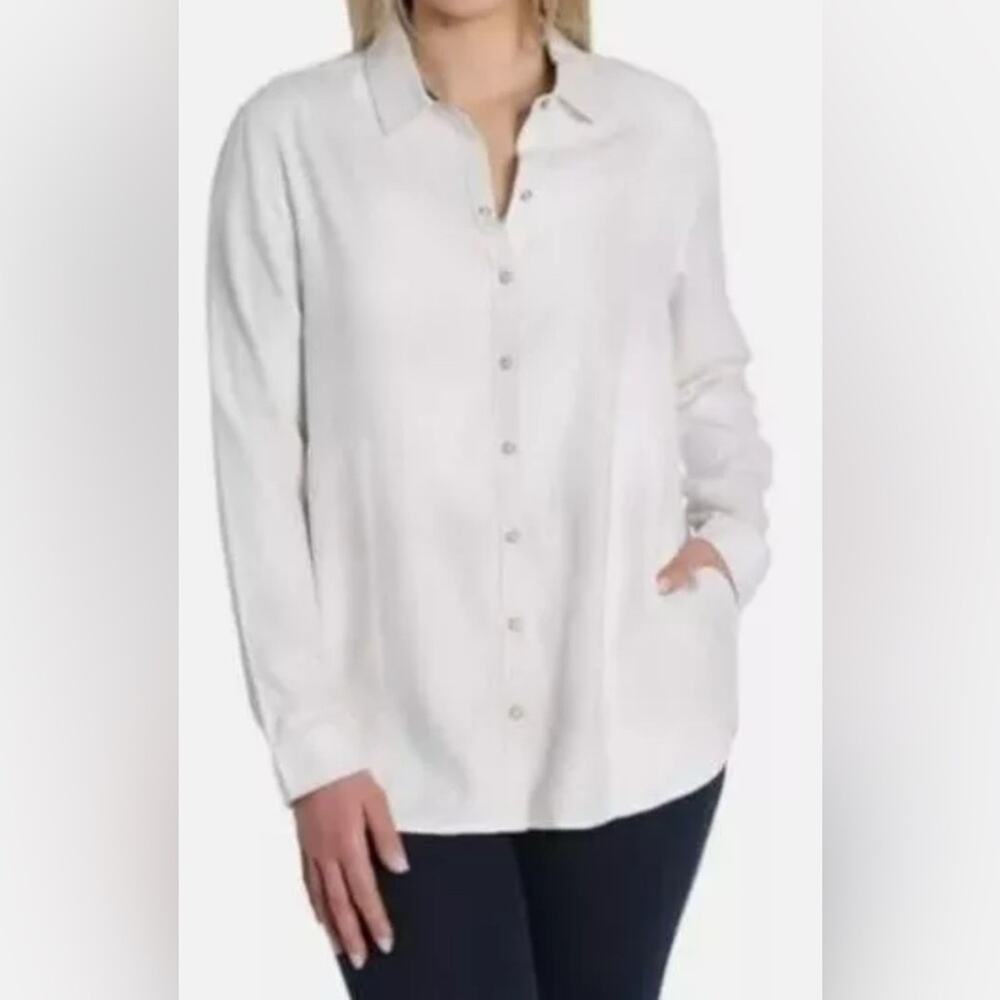NEW Women's Jachs Girlfriend Super Soft Feel Flannel Shirt White Size Large